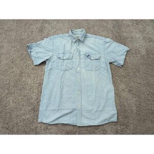 Free Farm Hand Button Up Shirt Mens Medium Blue Denim Short Sleeve Casual‎